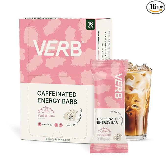 Verb Energy - Chamberlain Coffee Vanilla Latte Caffeinated Snack Bars - 90-Calorie Low Sugar Ener... | Amazon (US)