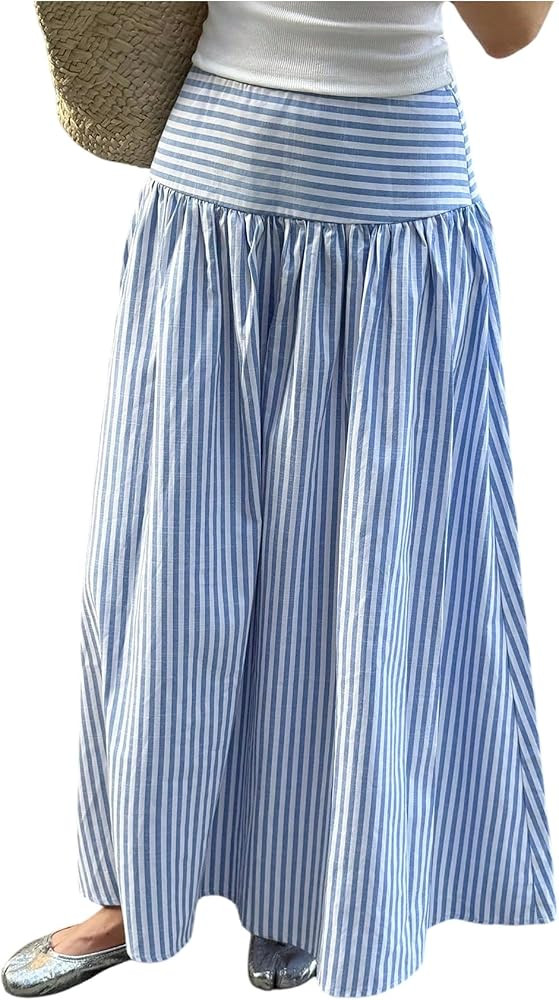 Milumia Women's Striped Maxi Skirt High Waisted Ruffle Hem Flowy A Line Long Casual Skirts | Amazon (US)