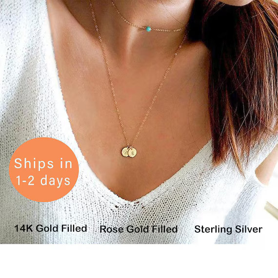 Tiny Personalized Gold Disc Necklace, Dainty initial Necklace, Monogram Disc, Silver disc necklac... | Etsy (US)