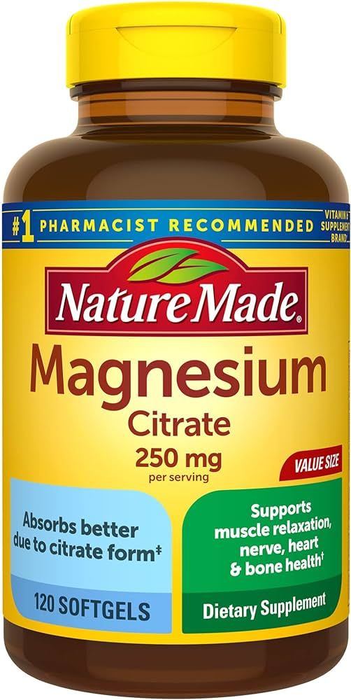 Nature Made Magnesium Citrate 250 mg per serving, Dietary Supplement for Muscle, Nerve, Bone and ... | Amazon (US)