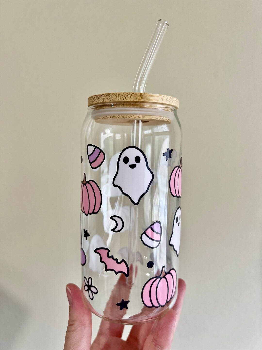 Pastel Ghost Glass Cup 20oz - Etsy | Etsy (US)