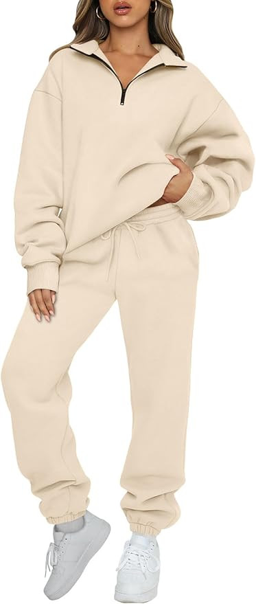 AUTOMET Women's Sweatsuits 2 Piece Outfits Long Sleeve Half Zip Pullover and Baggy Sweatpants wit... | Amazon (US)