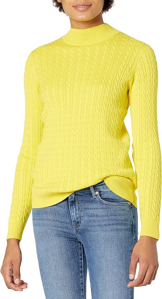 Amazon Essentials Women's Classic-fit Lightweight Cable Long-sleeve Mockneck Sweater | Amazon (US)