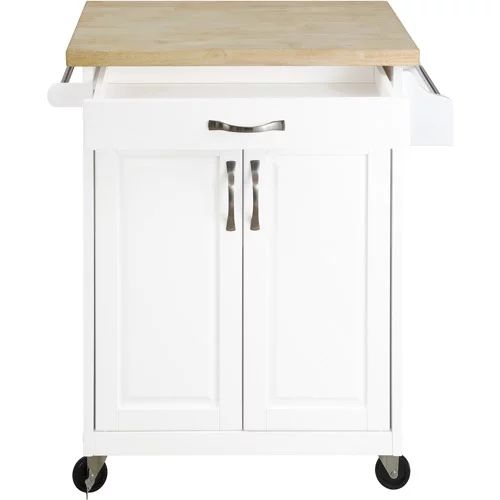 Mainstays Kitchen Island Cart with Drawer, Spice Rack, Towel Bar, Butcher Block Top, White - Walm... | Walmart (US)