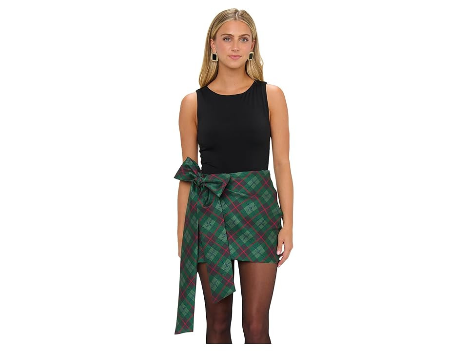 Show Me Your Mumu Iva Bow Skirt Women's Skirt Mistletoe Plaid : LG, Elastane/Polyamide/Polyester | Zappos