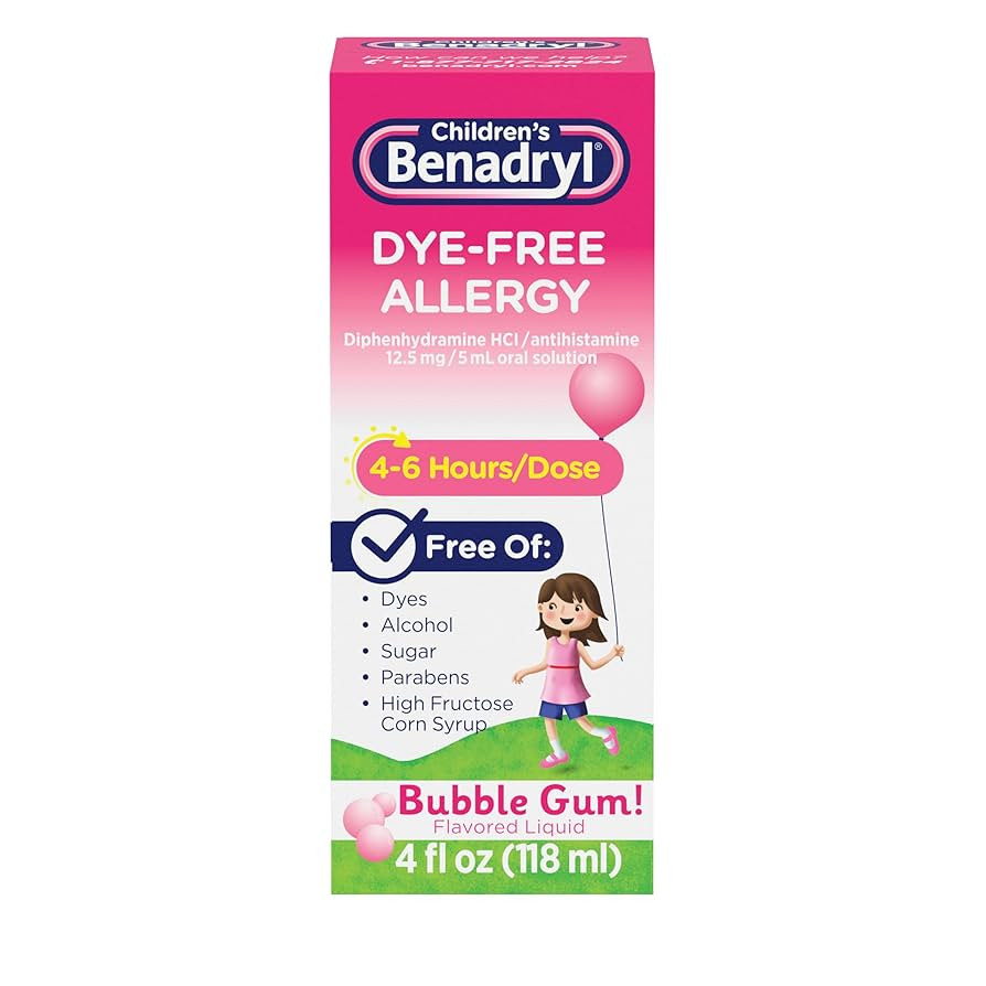 Children's Benadryl Dye-Free Allergy Relief Liquid + 12.5 mg Diphenhydramine HCl, Antihistamine A... | Amazon (US)