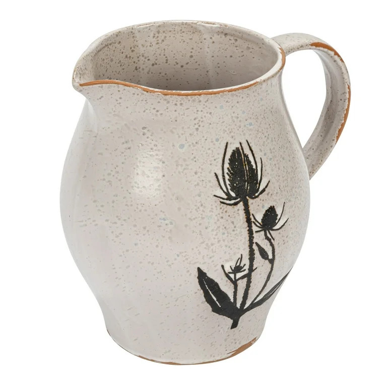 Creative Co-Op 6.75 Inches 50-ounce Debossed Stoneware Pitcher with Flower Design, Reactive Glaze... | Walmart (US)