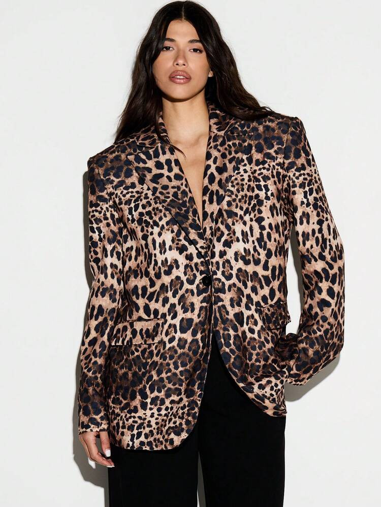 KIZN Leopard Print Oversized Boxy Blazer Long Sleeve Open Front Statement Outerwear Fall Winter Fashion | SHEIN