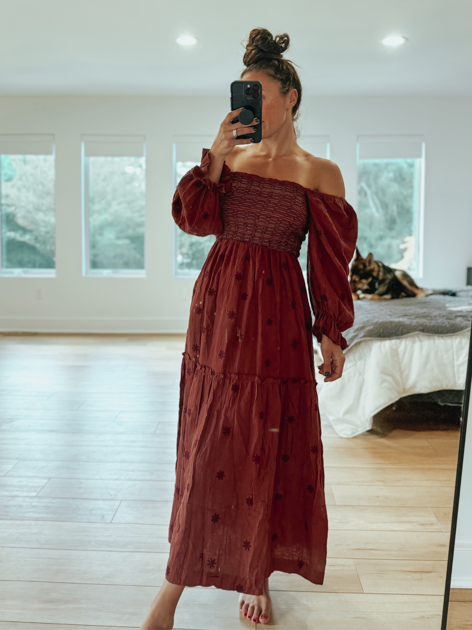 The perfect dress for fall family photos! I wore this off the shoulder for our photos, but you can wear it on the shoulders as well. The top is smocked and it is very comfortable and true to size! #fallfamilyphotos #familyphotodress #falldress

#LTKStyleTip #LTKFamily #LTKFindsUnder50