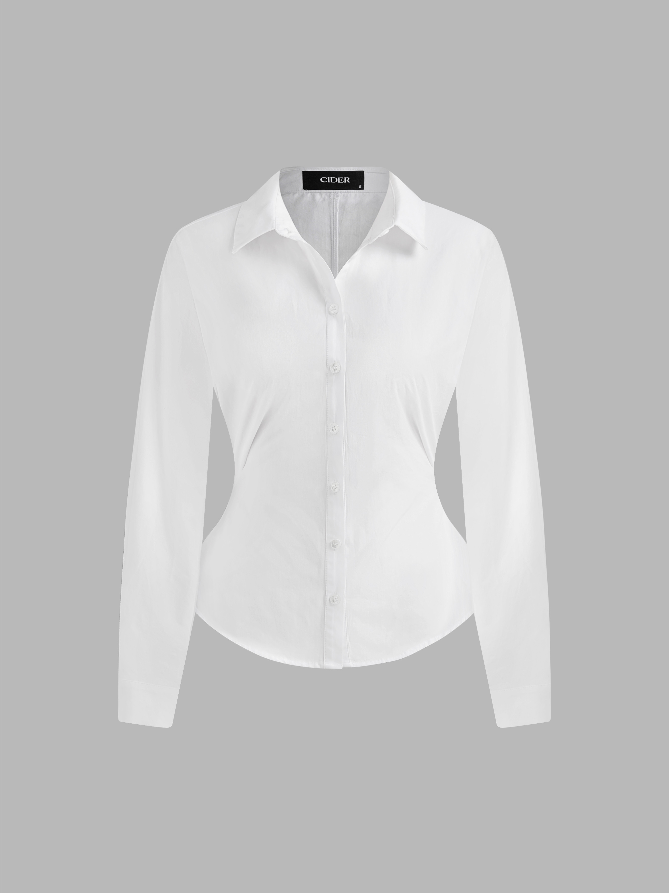 Woven Collar Solid Button Long Sleeve Blouse For Work | Cider