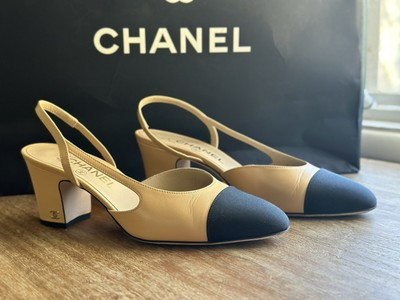 ORIGINAL CHANEL CLASSIC cap toe slingbacks Pristine  Beige & Black  W/ Box | eBay US