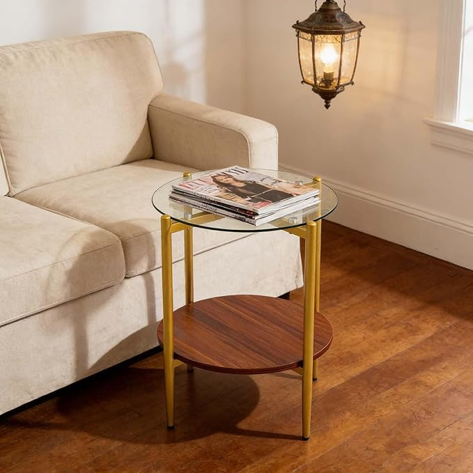 Small Round Glass Coffee Tables for Living Room, Mid Century Side Table with Clear Glass Top, Sol... | Amazon (US)