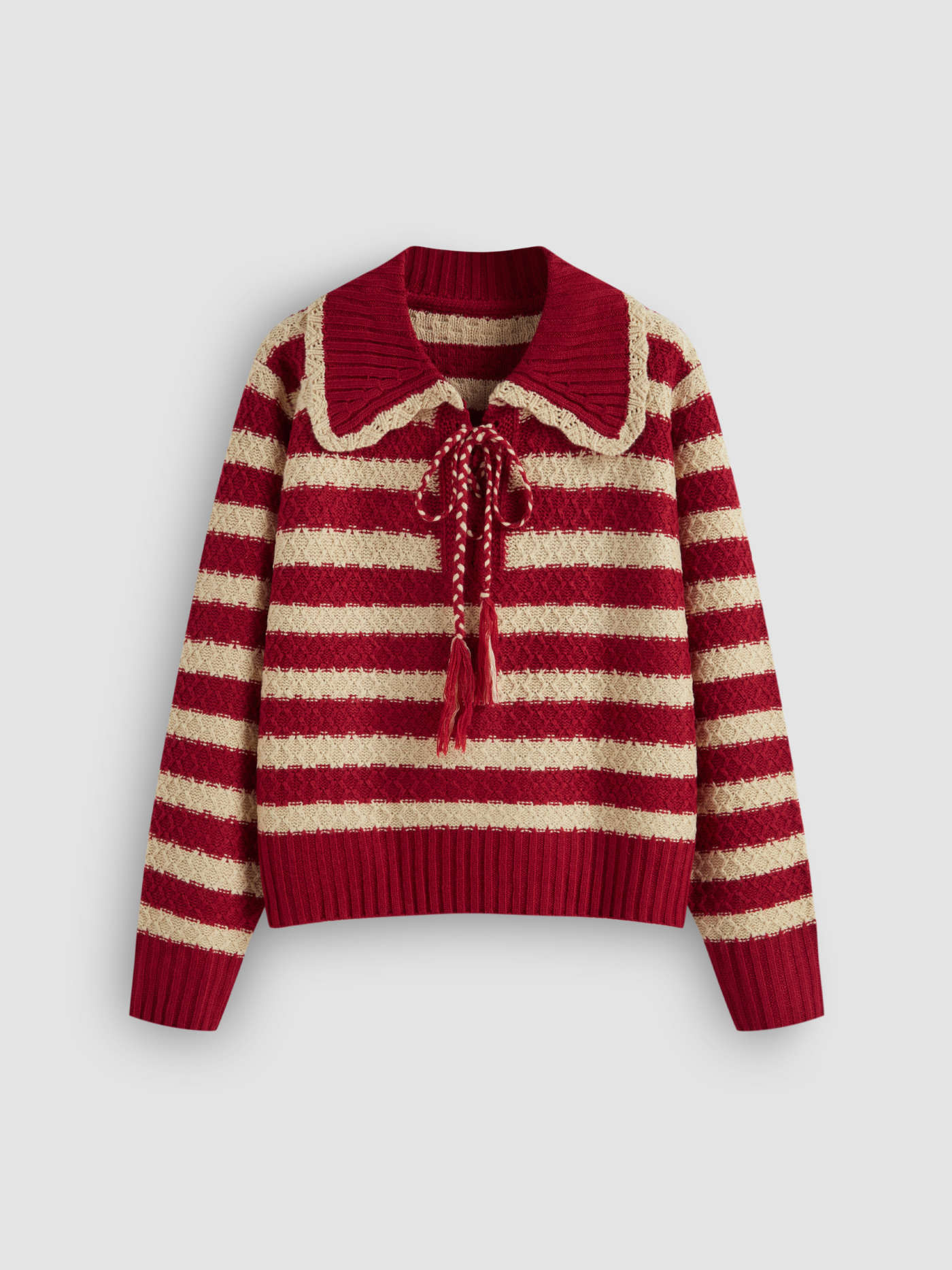 Knit Collar Striped Knotted Oversized Sweater | Cider