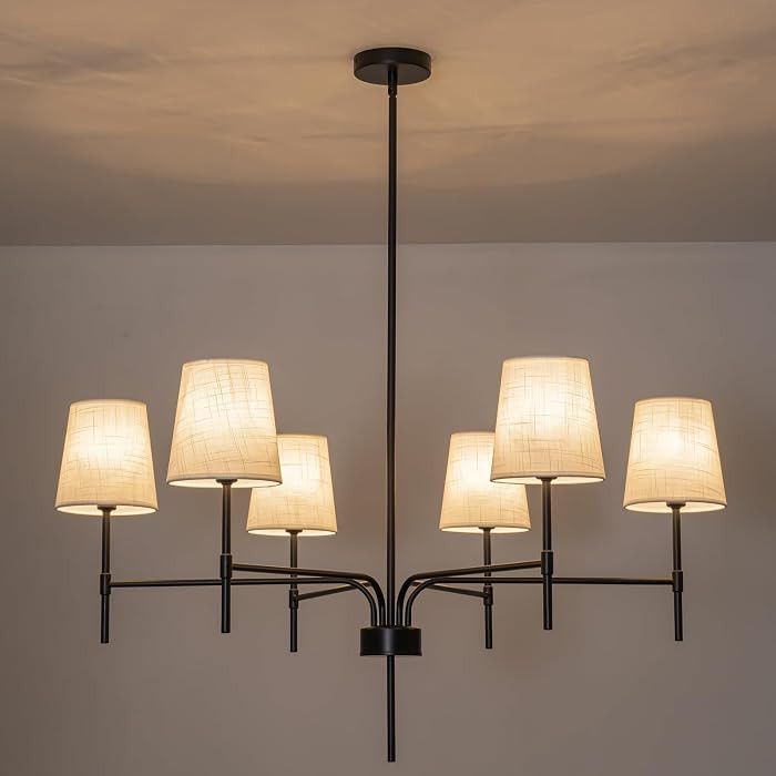 34" Black Farmhouse Chandelier with White Fabric Shade, 6-Light Modern Transitional Chandelier fo... | Amazon (CA)