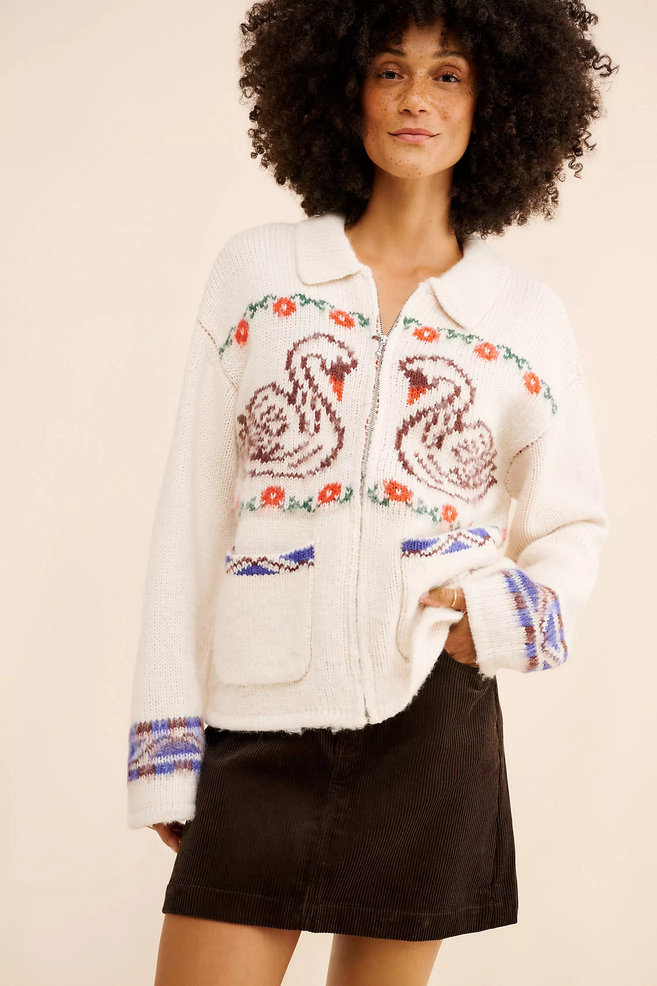 Obey Swans Wool Blend Zip Sweater | Anthropologie (US)