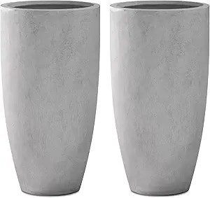Kante 23.6" H Natural Concrete Tall Planters (Set of 2), Large Outdoor Indoor Decorative Plant Po... | Amazon (US)