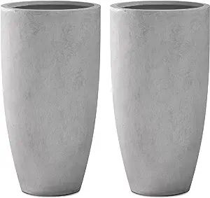 Kante 23.6" H Natural Concrete Tall Planters (Set of 2), Large Outdoor Indoor Decorative Plant Po... | Amazon (US)