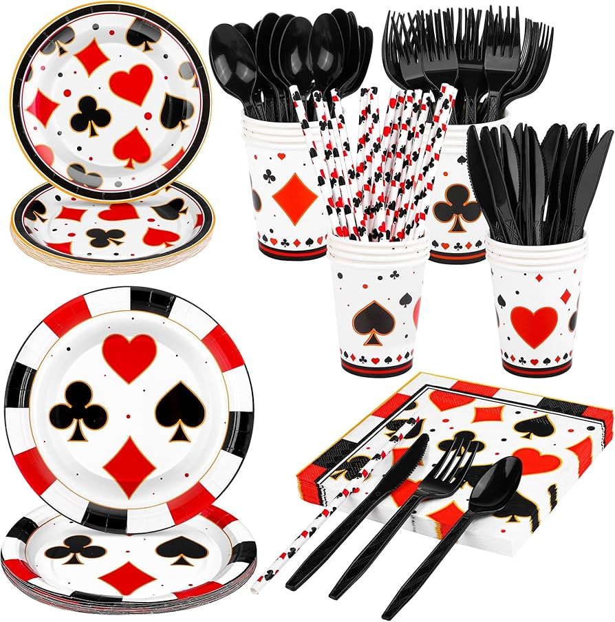 durony 147 Pieces Casino Party Bundle Casino Theme Party Supplies Set, Includes Plates, Napkins, ... | Amazon (US)