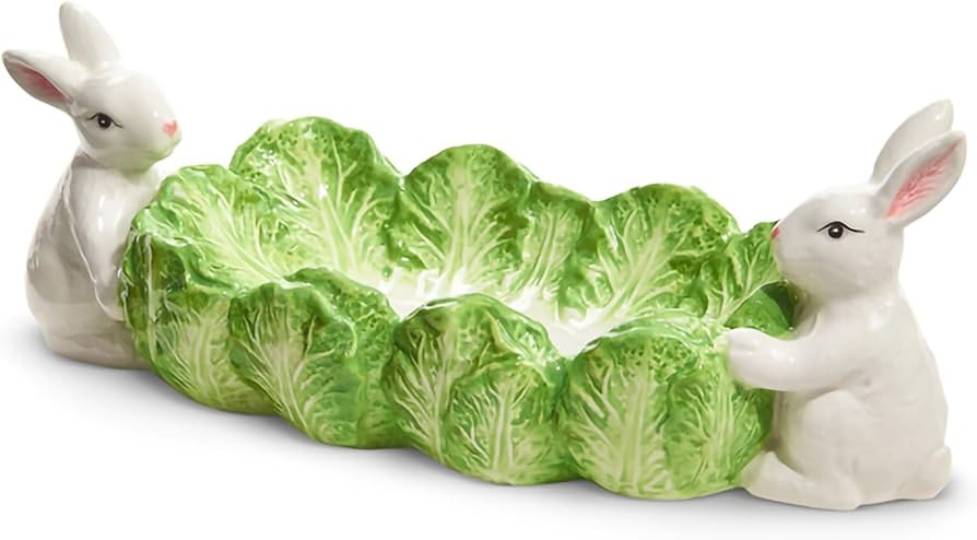 Raz Imports 2024 The Carrot Patch 10" Green Cabbage Tray with Bunnies | Amazon (US)