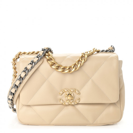 CHANEL Lambskin Quilted Medium Chanel 19 Flap Light Beige | FASHIONPHILE | Fashionphile