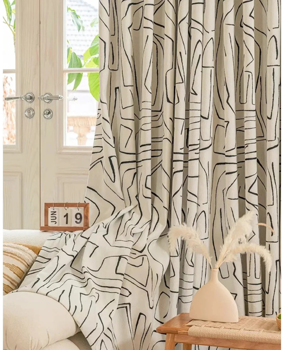 4 Colours,cream A Pair of Chenille Curtains With Graffiti,custom Boho Curtain Panel,living Room B... | Etsy (US)