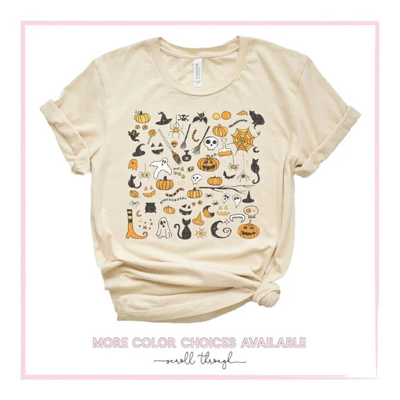 Halloween Little Things Doodles Shirt, Cute Halloween Tee Shirt, Halloween Graphic Shirt, Pumpkin... | Etsy (US)