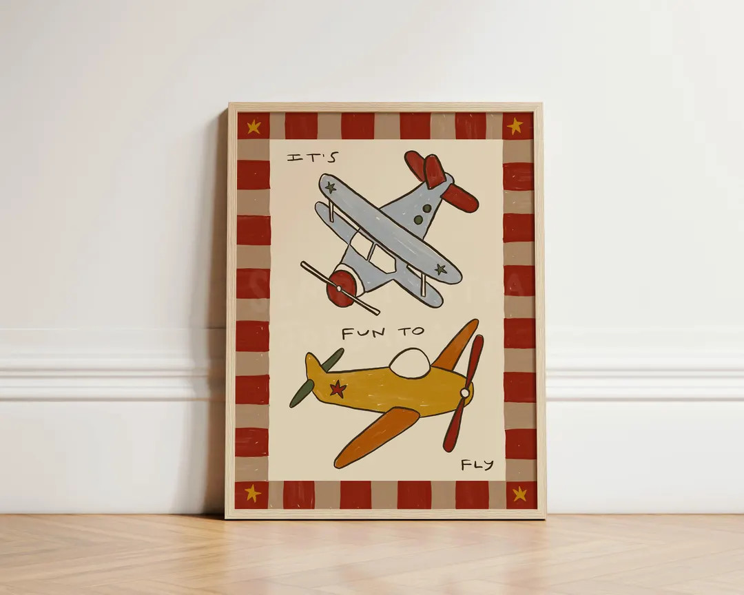 Planes Print, Vintage Flying Planes Nursery Print, Playful Toddler Bedroom Art, Illustration Art,... | Etsy (US)