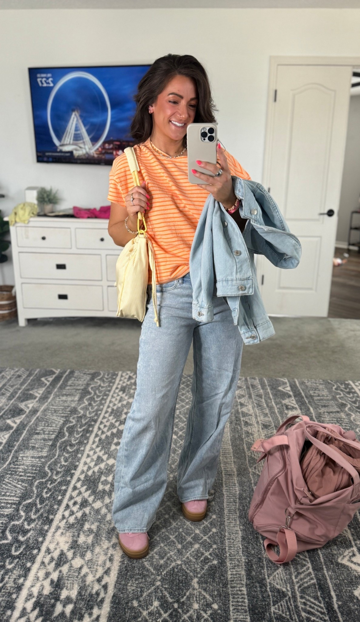 Road trip outfit 👌 this shirt is actitfrom a shorts set (which makes me love it even more)! In my true size. Shoes are kids sizing-size down 2 from your adult size. Love these bags for travel too 👏 

#LTKootd #LTKPetite #LTKTravel