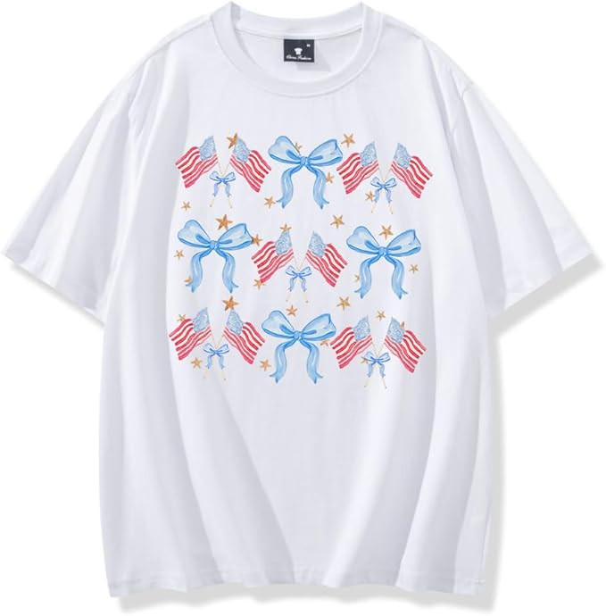 Fourth of July Shirt Retro Flag Shirt Bow Shirt Trendy Shirt | Amazon (US)