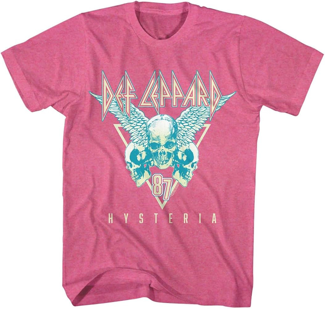 Def Leppard Hysteria '87 Three Skulls Adult Pink Heather Short Sleeve T Shirt 80s Rock Music Grap... | Amazon (US)