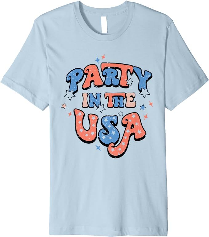 Party Shirts For Women Party In The USA Vintage USA Flag Premium T-Shirt | Amazon (US)