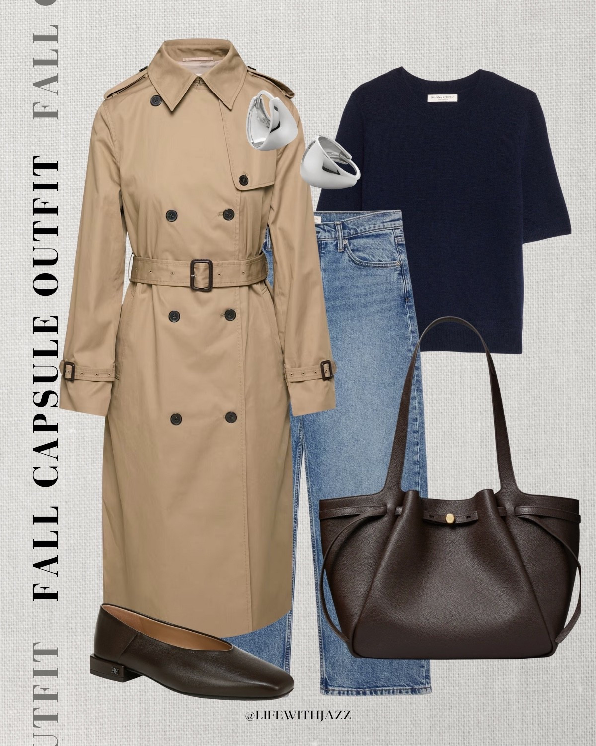 fall capsule outfit 

fall style/ smart casual / trench coat / cashmere tee / relaxed jeans / flats / elevated tote bag / tory burch / fc25 

 

#LTKSeasonal