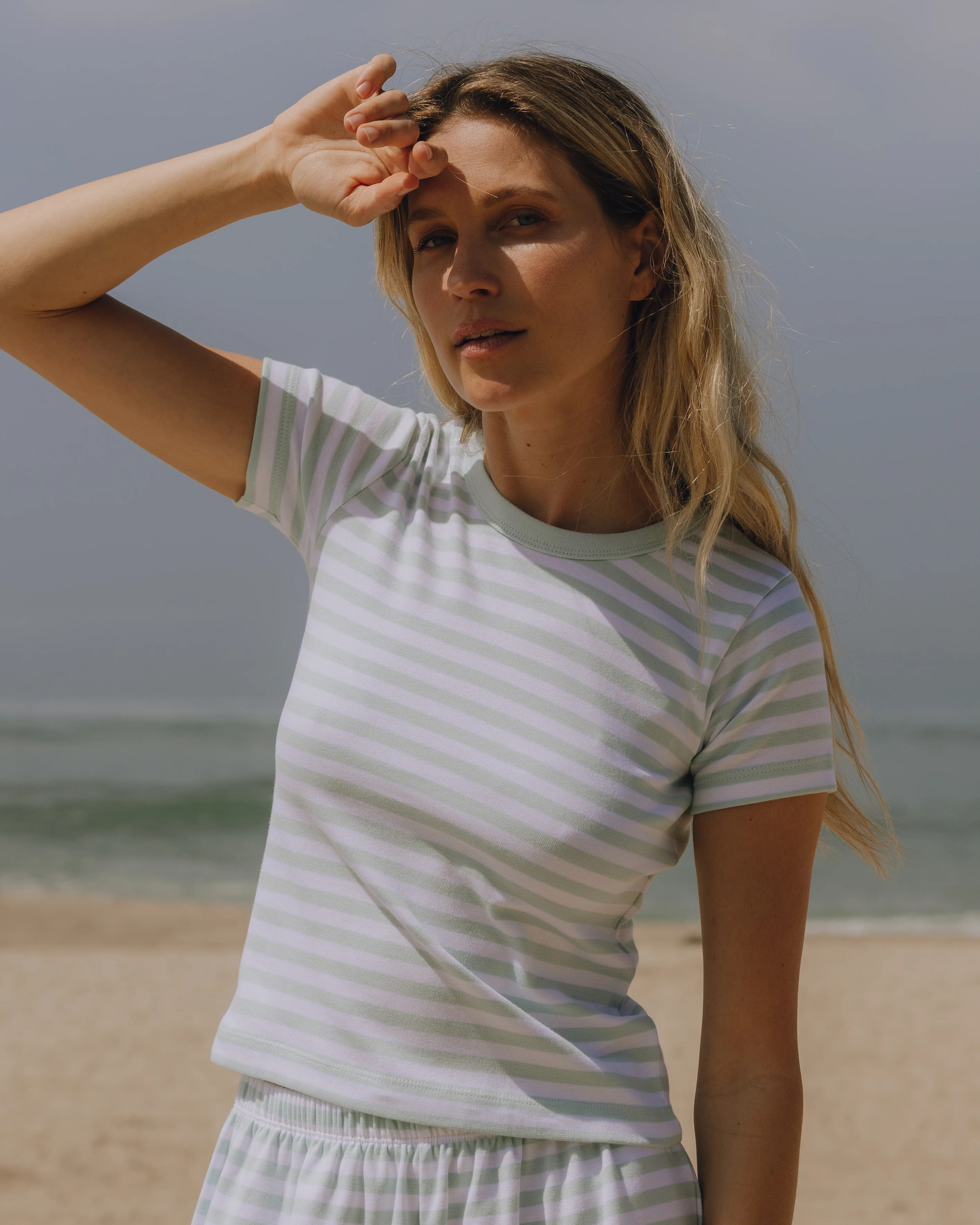 Striped Cotton Baby Tee - Lake Day + White Stripe | Daily Drills