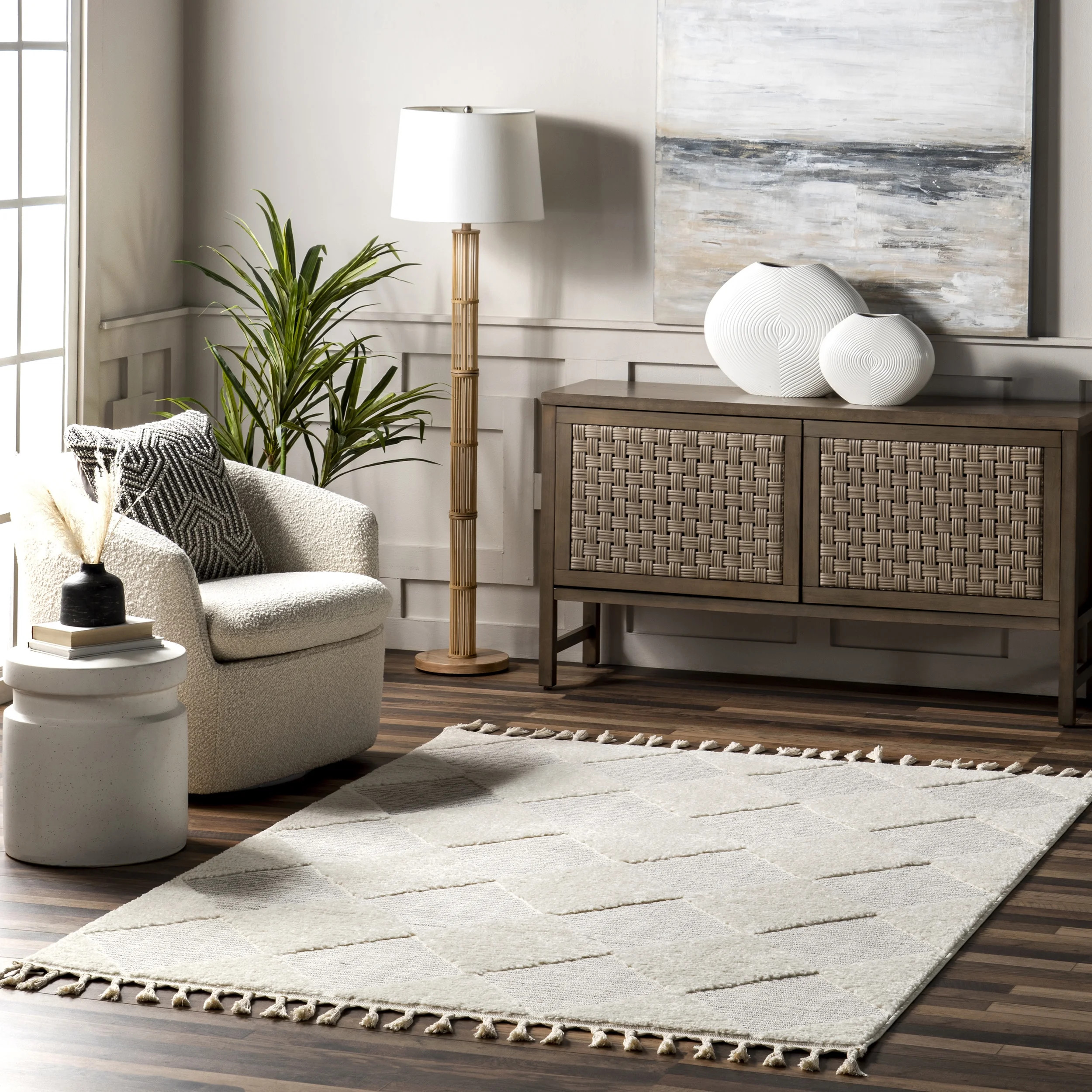 nuLOOM Marissa High/Low Diamond Tassel Area Rug, 5' 3" x 7' 6", Off White | Walmart (US)