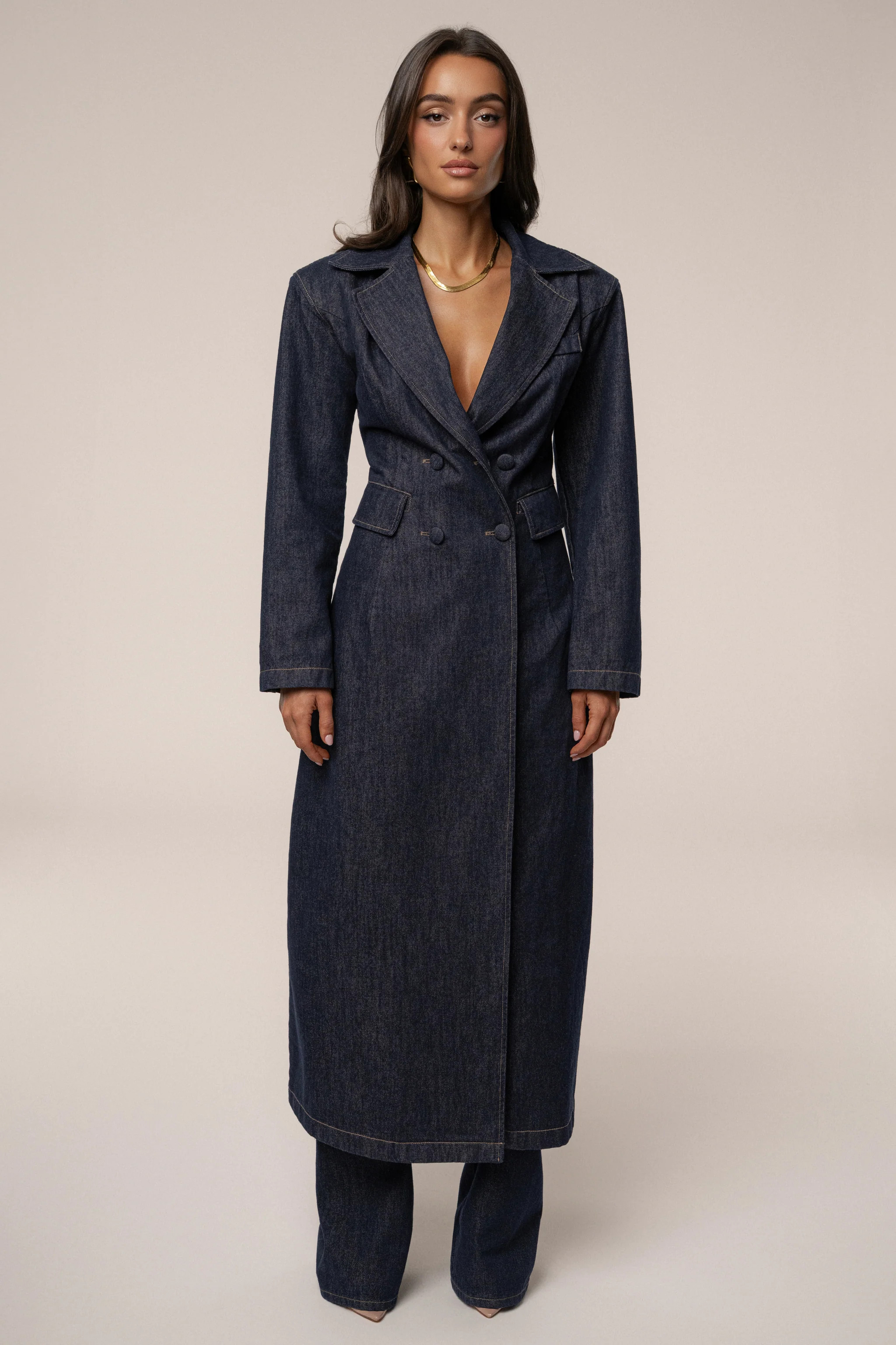Dark Denim Signature Coat | JLUXLABEL