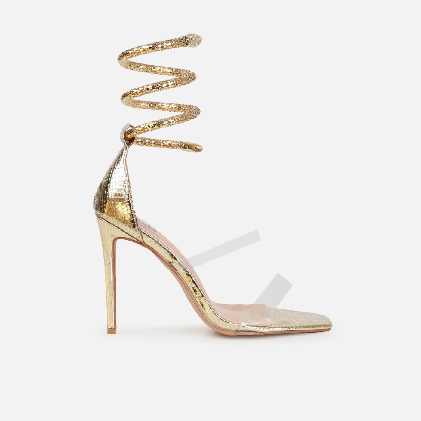 Medusa Light Gold Snake Print Cuff Stiletto Heels | Simmi Shoes
