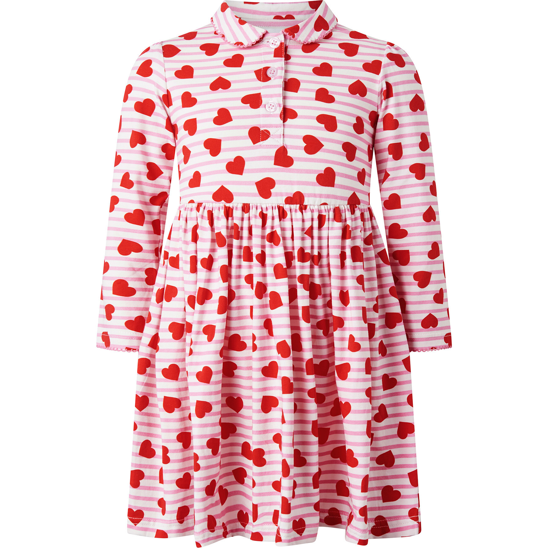 Striped Heart Print Peter Pan Collar Jersey Dress, Pink | Maisonette