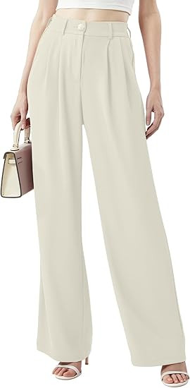 Women's Casual Wide Leg Pants Long Straight Suit Pants High Waisted Business Work Outfits Trendy ... | Amazon (US)