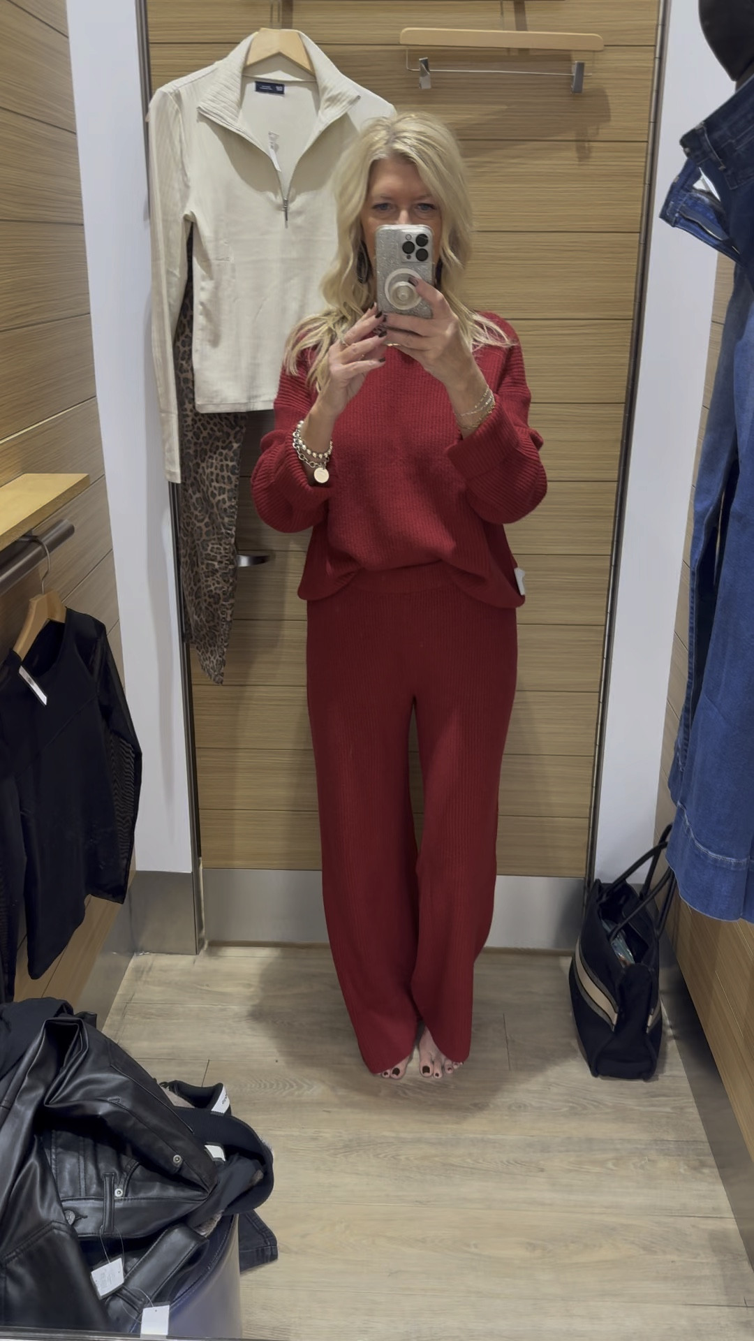 One of the BEST 2-piece matching sets I’ve tried on. 
It’s cute enough to wear out of the house and definitely perfect for lounging days at home. 

This fabric that feels cashmere super soft.
So plush. Refined with a special brushed technique. It’s everyday luxury. 

The pants are long enough for me, which makes me happy and I’m 5’9. 

Wear separate or together. Sells in other color options. I’m wearing a medium in the bottoms and a small in the sweater. Sleeves are long enough too. 


#LTKFindsUnder50 #LTKSaleAlert #LTKOver40