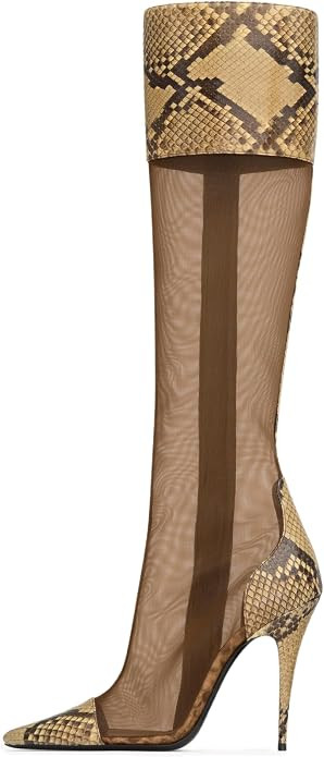 Retro Mesh Stiletto Knee High Boots for Women | Amazon (US)