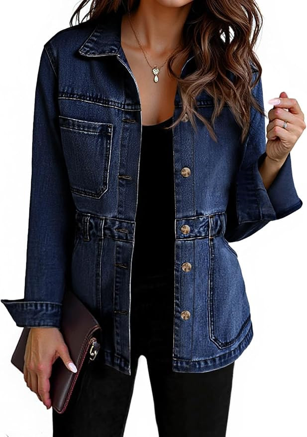 Tankaneo Denim Jacket for Women Distressed Jean Jacket Button Down Oversized Shacket with Pockets | Amazon (US)