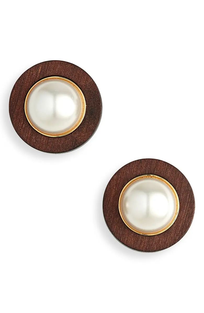 Lele Sadoughi x Atlantic-Pacific Imitation Pearl & Wood Stud Earrings | Nordstrom | Nordstrom
