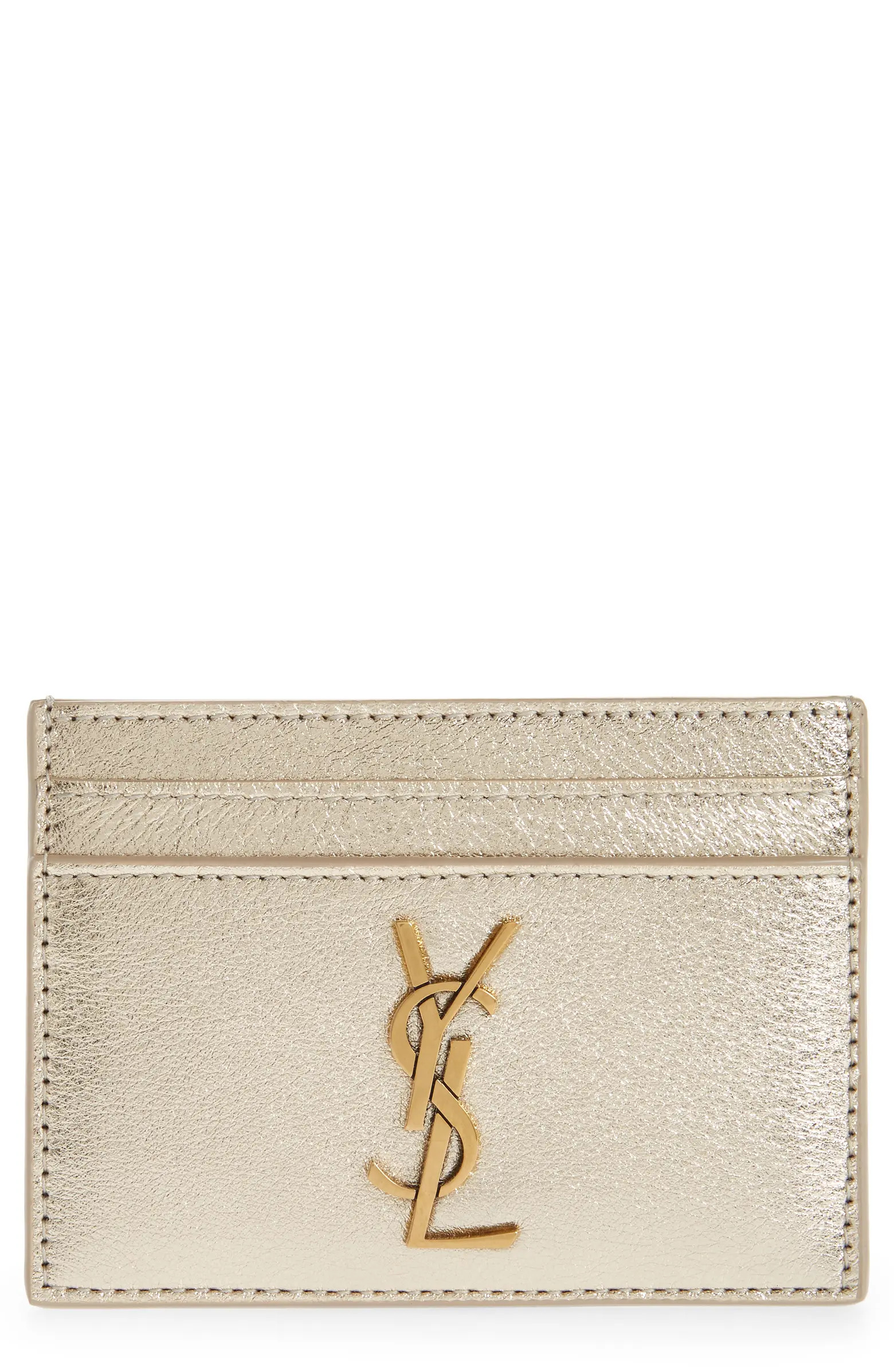 Saint Laurent YSL Monogram Metallic Leather Card Case | Nordstrom | Nordstrom