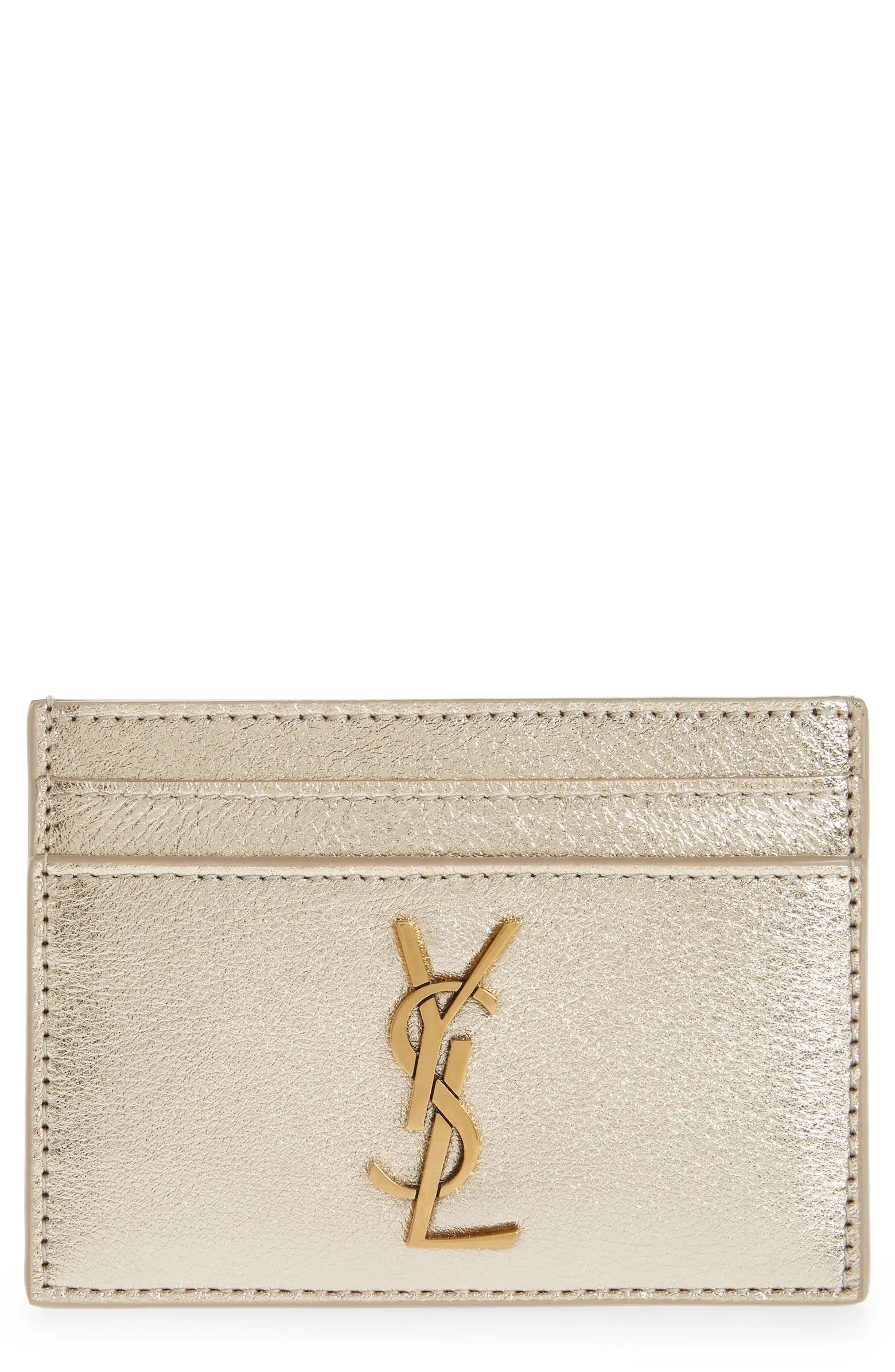 Saint Laurent YSL Monogram Metallic Leather Card Case | Nordstrom | Nordstrom