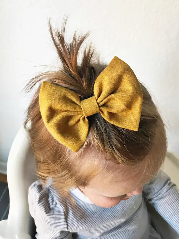 Mustard Linen: baby bow, mustard bow, yellow bow, mustard infant bow, mustard headband, mustard c... | Etsy (US)
