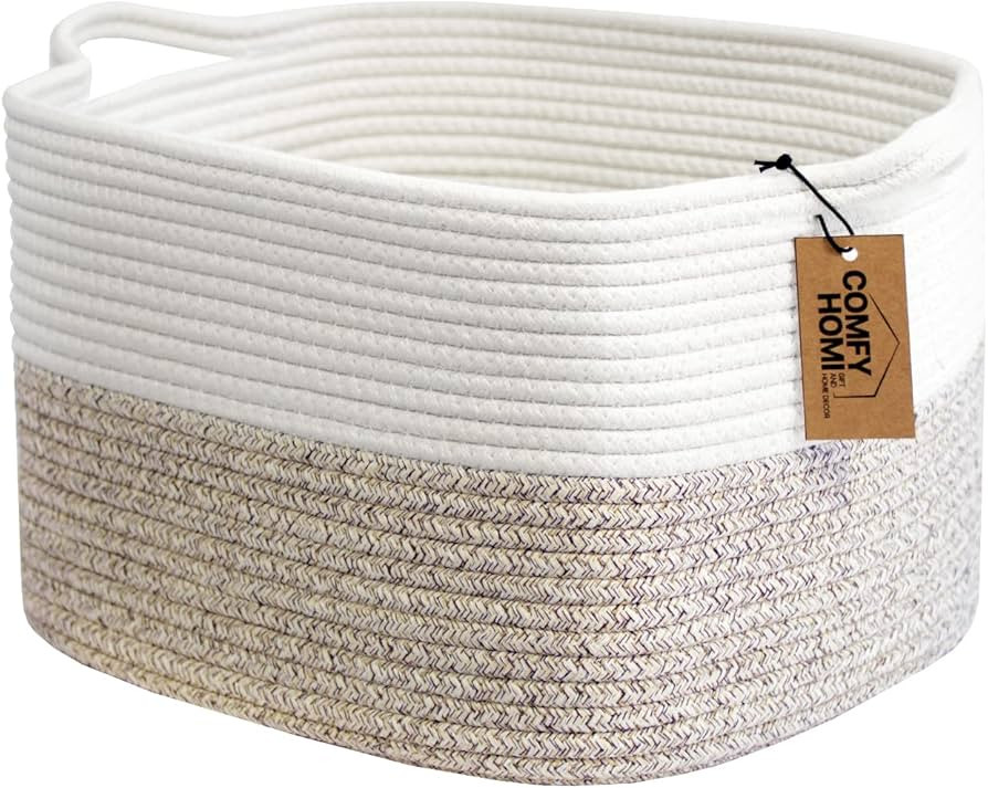 Cotton Rope Woven Basket With Handles for Shelves ,Toys ,Book, Cloth Storage Baskets for Organizi... | Amazon (US)