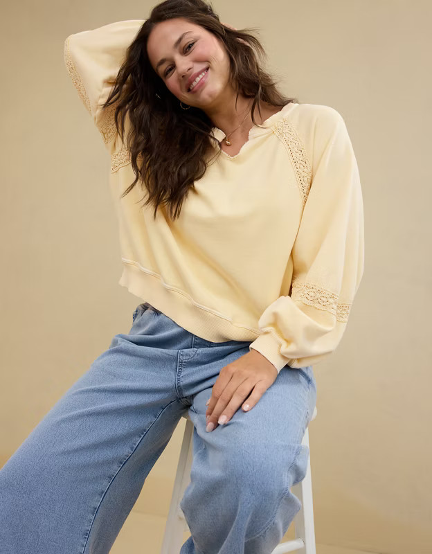 Aerie Hey Crochet Sweatshirt | Aerie