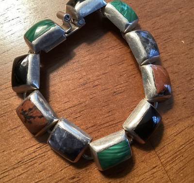 Vintage TAXCO MEXICO 925 Sterling Silver Chunky Multi Gemstone Link Bracelet | eBay | eBay US