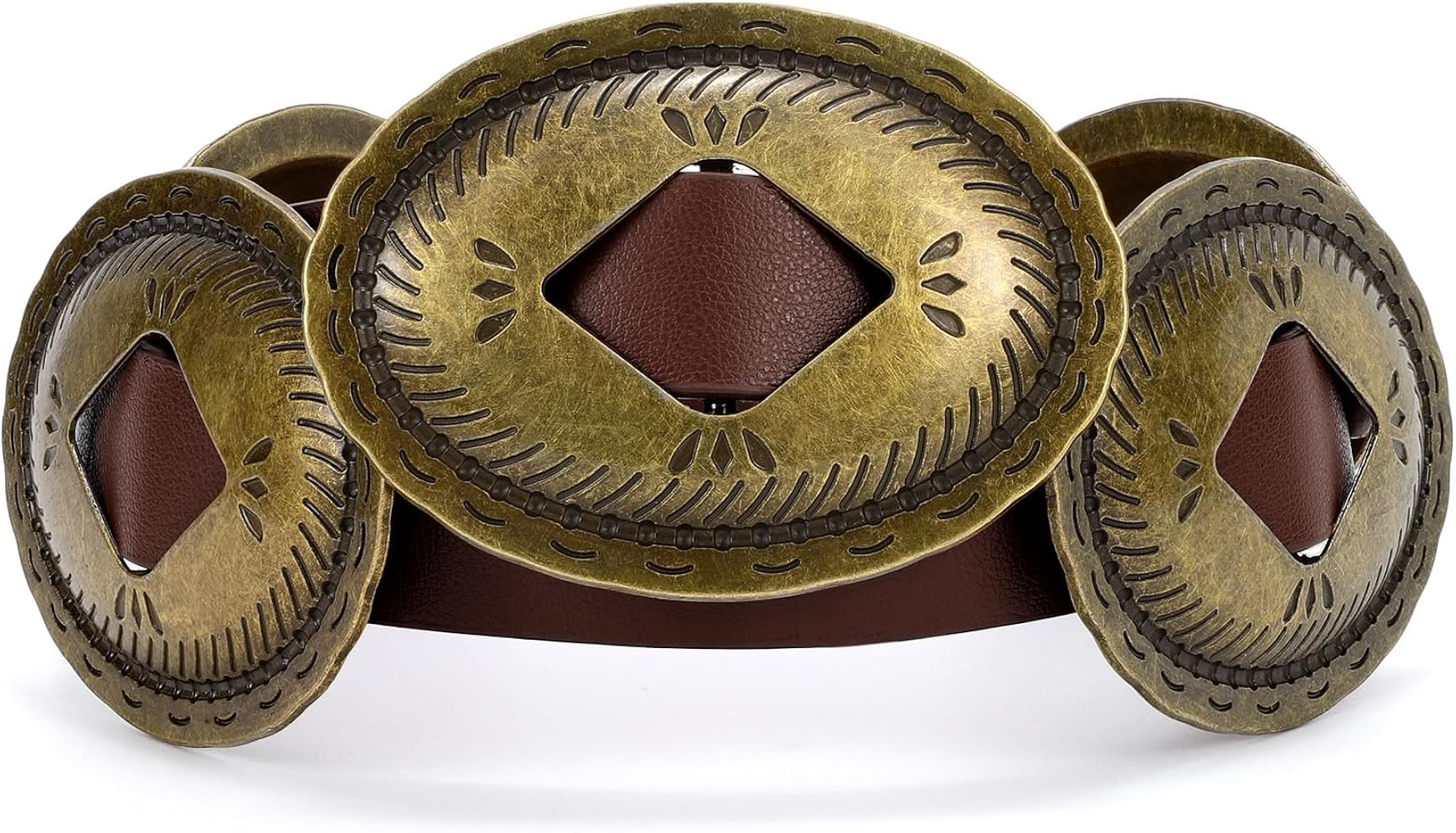 Western Belts for Woman Oval Concho Belt Cowgirl Belt Boho Disc Belt Buckle for Dress Jeans Count... | Amazon (US)