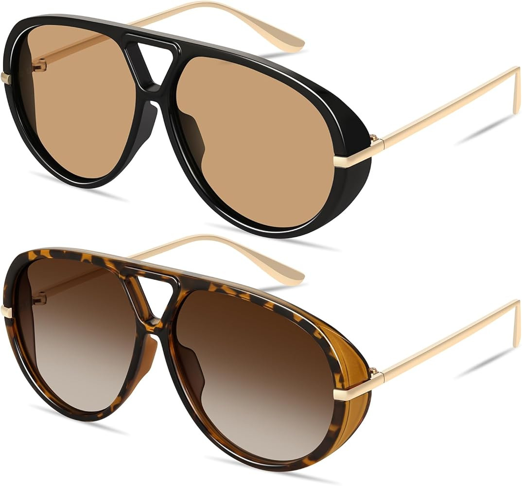 GRFISIA Oversized Retro Aviator Sunglasses for Women Men Trendy Sun Glasses Vintage Shield Shades | Amazon (US)